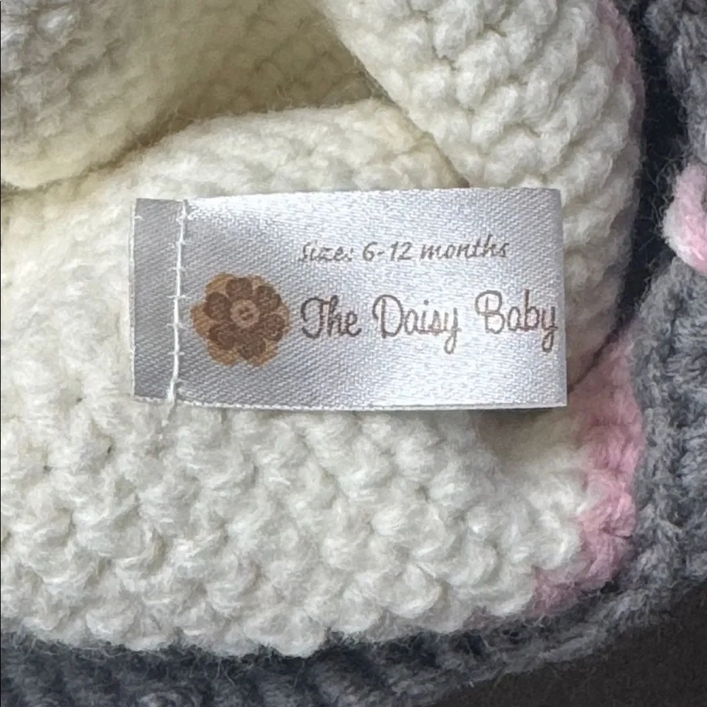 Daisy Baby Sock Monkey Beanie Hat Gray with Pink Pom 6-12 months Photography NEW
